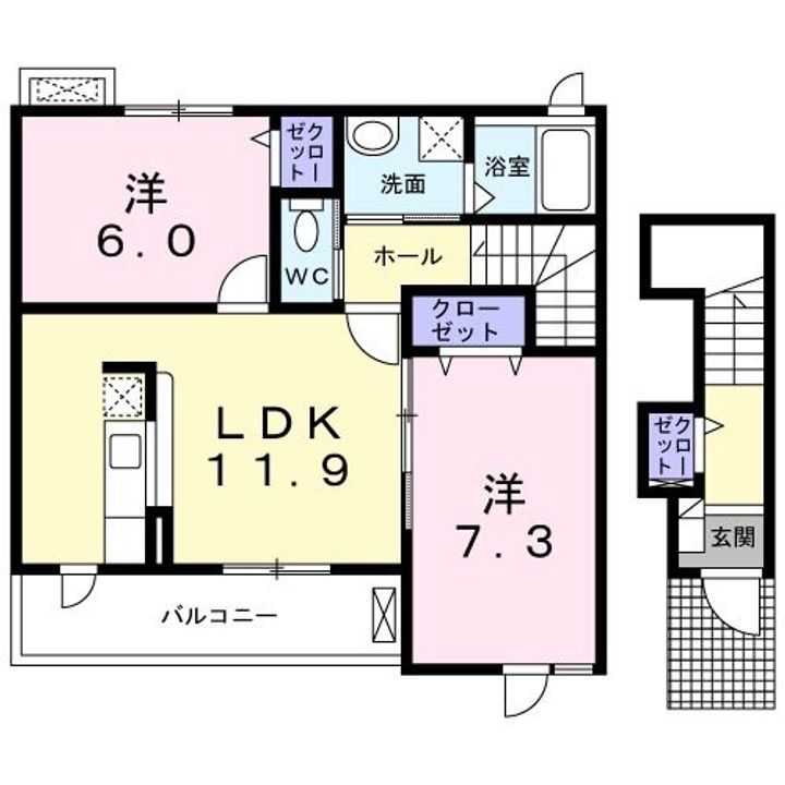 茨城県筑西市小川(アパート)の賃貸物件の間取り