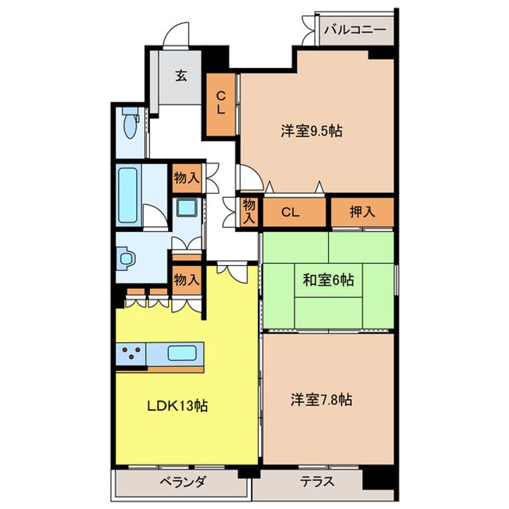 岐阜県岐阜市敷島町2(マンション)の賃貸物件の間取り
