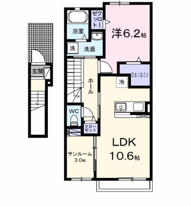 茨城県土浦市右籾(アパート)の賃貸物件の間取り