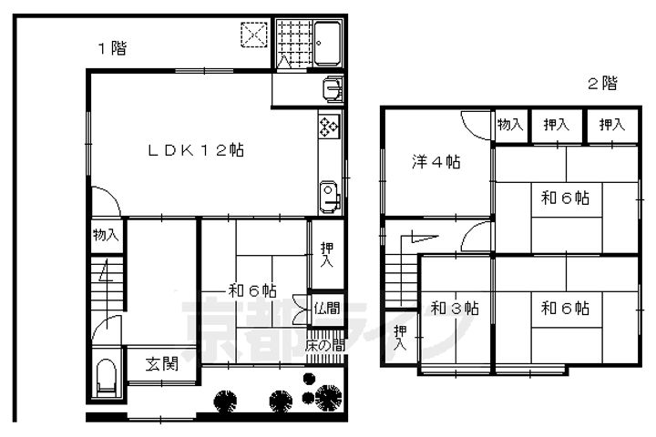 京都府京都市右京区嵯峨野開町(一戸建)の賃貸物件の間取り