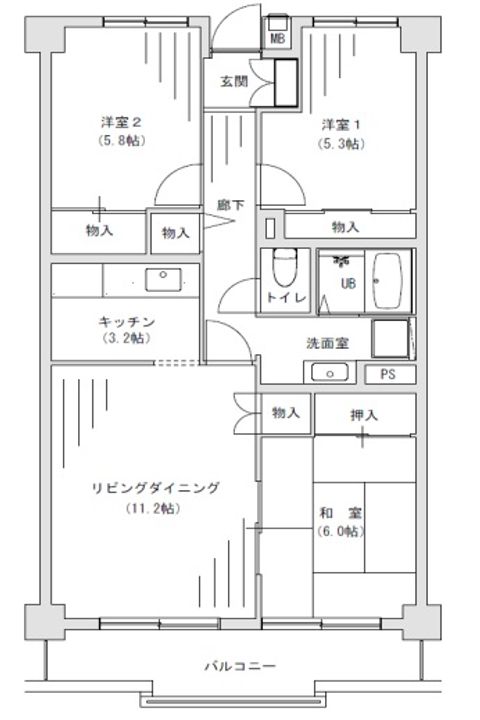 神奈川県大和市林間2(マンション)の賃貸物件の間取り