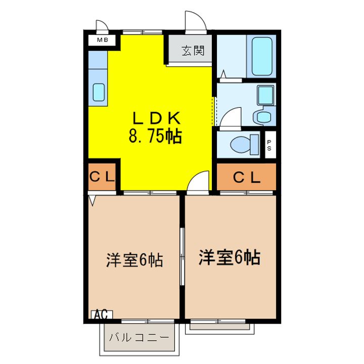 岐阜県羽島郡笠松町門間(アパート)の賃貸物件の間取り
