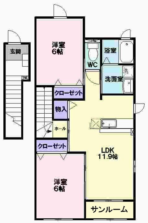 山形県寒河江市高田2(アパート)の賃貸物件の間取り