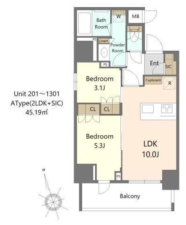 東京都北区上十条3の賃貸マンションの間取り