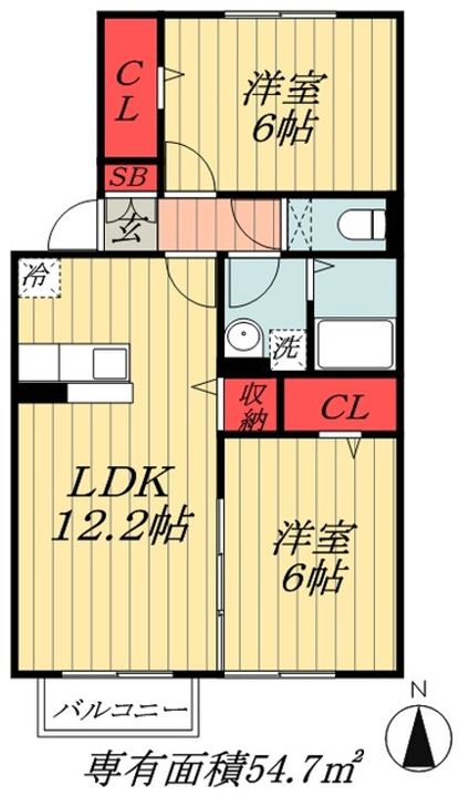 千葉県市川市北方町4(アパート)の賃貸物件の間取り