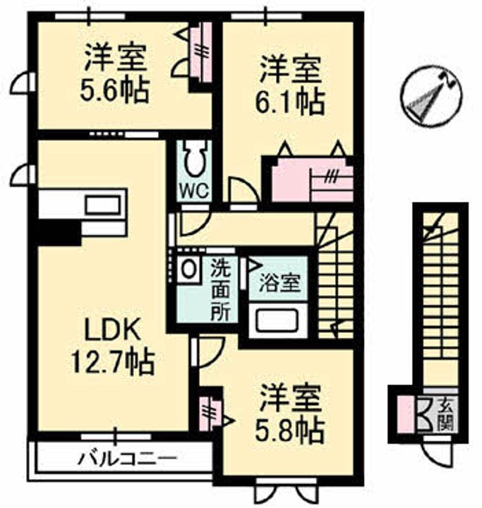 広島県福山市川口町3(アパート)の賃貸物件の間取り