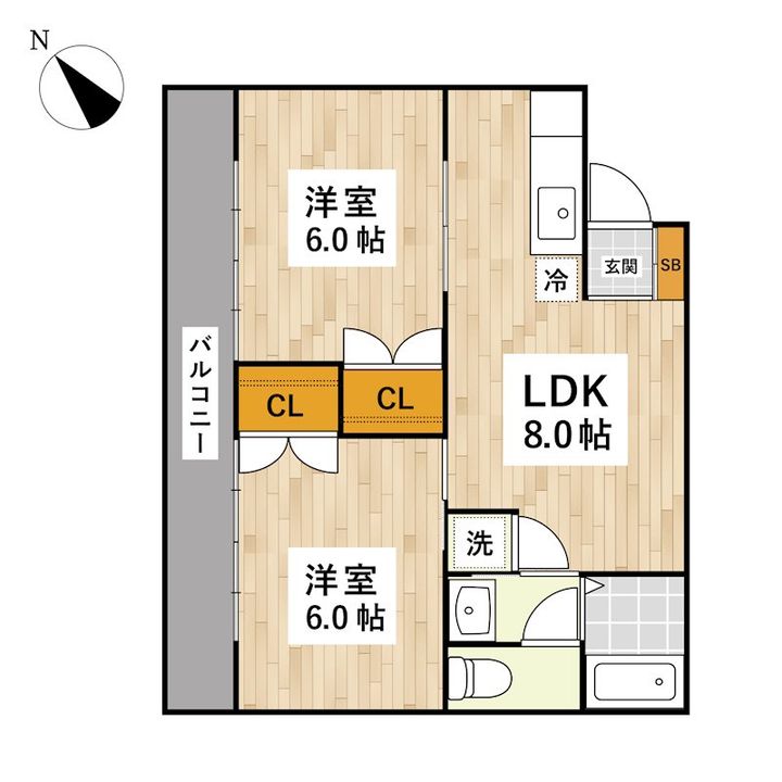 ★敷地内P付き★家賃5.5万円で住める2LDKの間取り