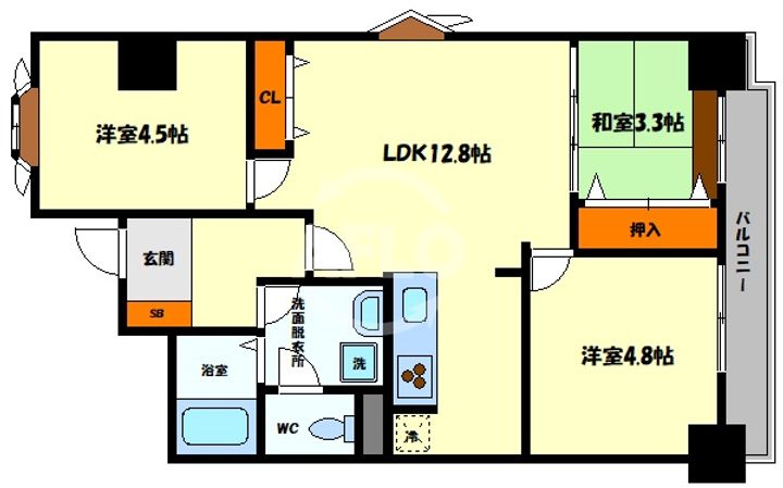 大阪府大阪市天王寺区堂ケ芝2(マンション)の賃貸物件の間取り