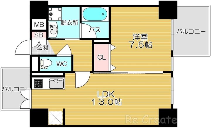 大阪府大阪市浪速区元町3(マンション)の賃貸物件の間取り