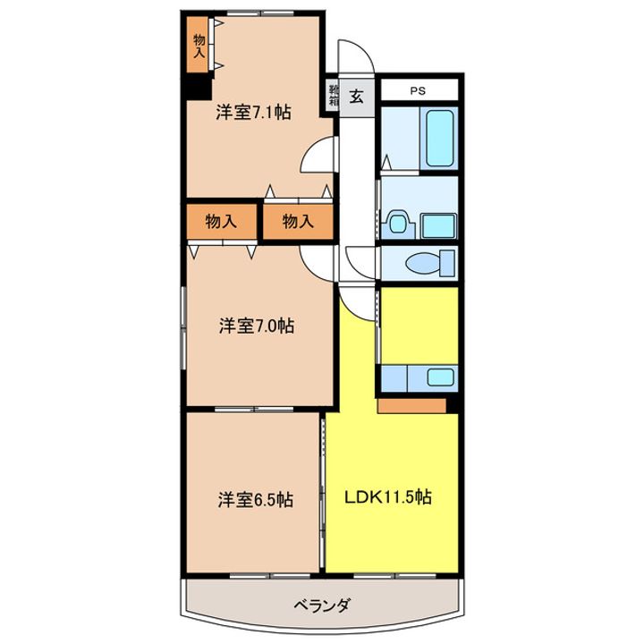 岐阜県岐阜市日置江7(マンション)の賃貸物件の間取り
