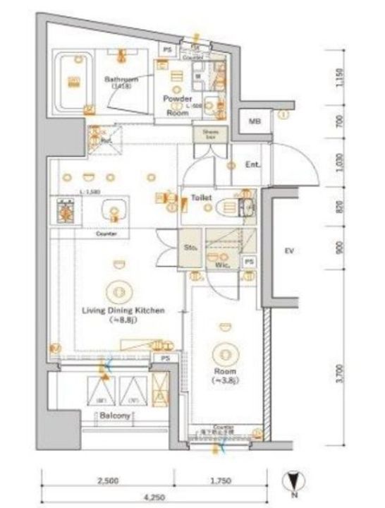 東京都中野区中央4(マンション)の賃貸物件の間取り