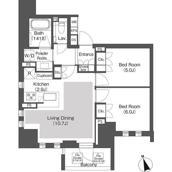 東京都千代田区飯田橋1(マンション)の賃貸物件の間取り