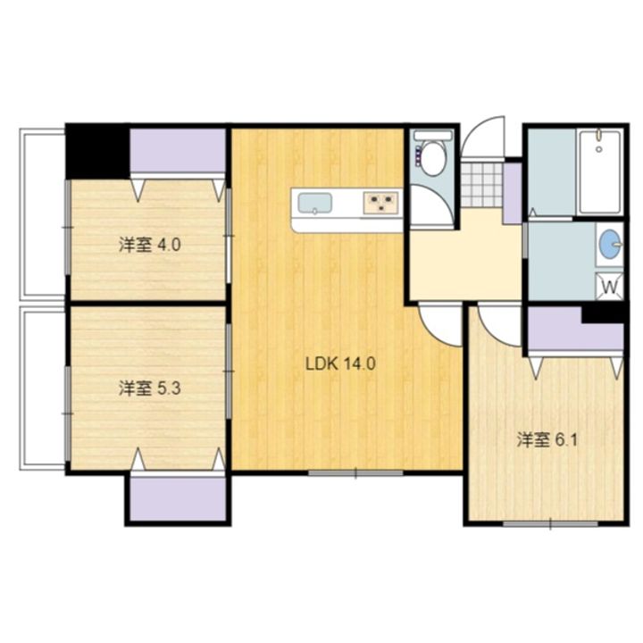 岡山県岡山市北区伊福町1の賃貸マンションの間取り