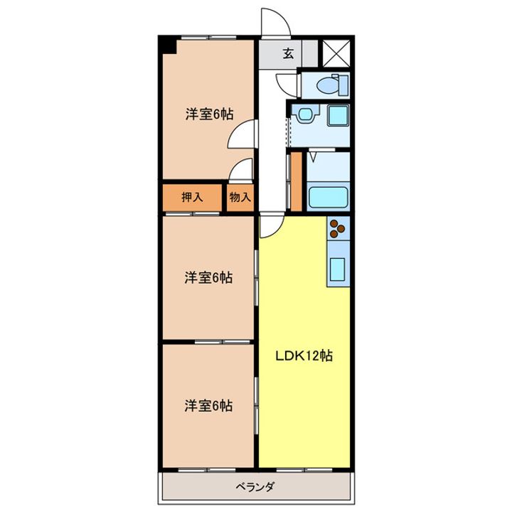 岐阜県岐阜市茜部菱野3(マンション)の賃貸物件の間取り