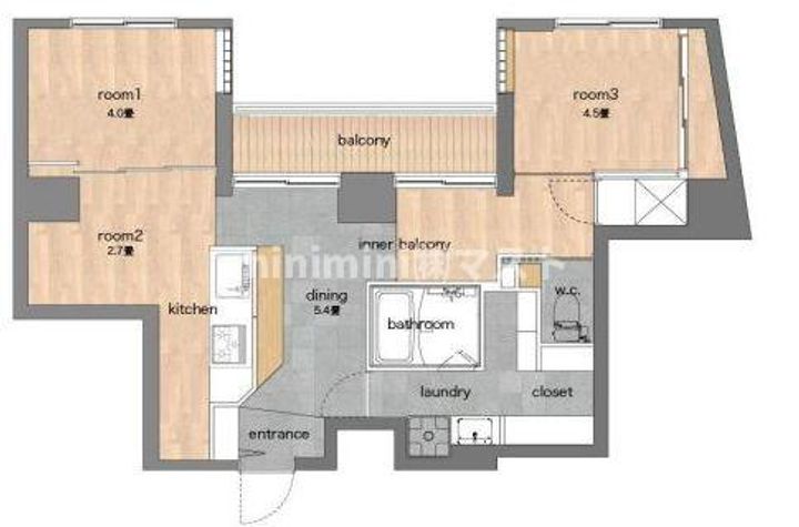 大阪府大阪市西区南堀江4(マンション)の賃貸物件の間取り
