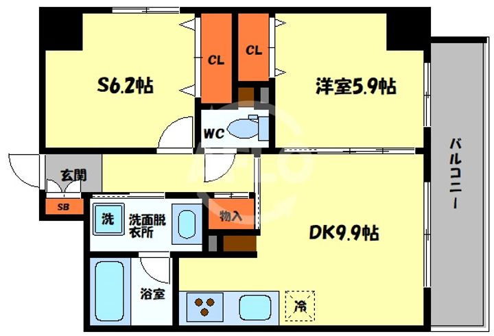 大阪府大阪市浪速区桜川4(マンション)の賃貸物件の間取り