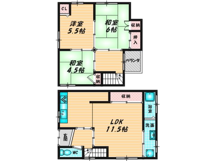 大阪府東大阪市若江東町1(一戸建)の賃貸物件の間取り