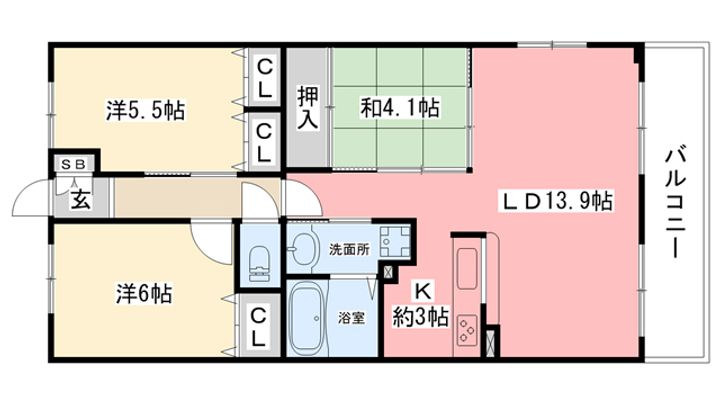 兵庫県西宮市甲子園浦風町(マンション)の賃貸物件の間取り