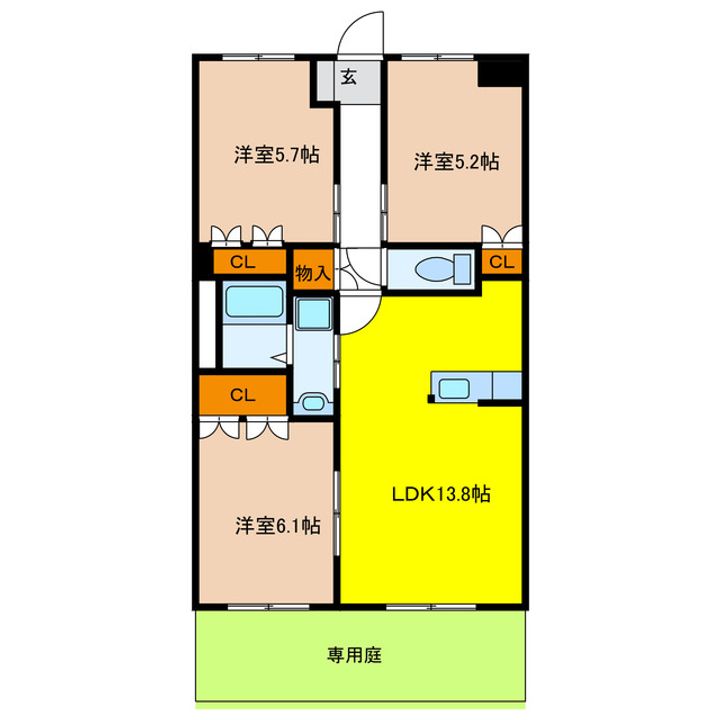 岐阜県羽島郡岐南町平島9(マンション)の賃貸物件の間取り