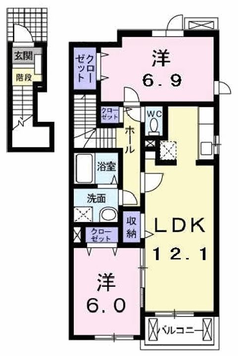 兵庫県加古川市別府町新野辺(アパート)の賃貸物件の間取り
