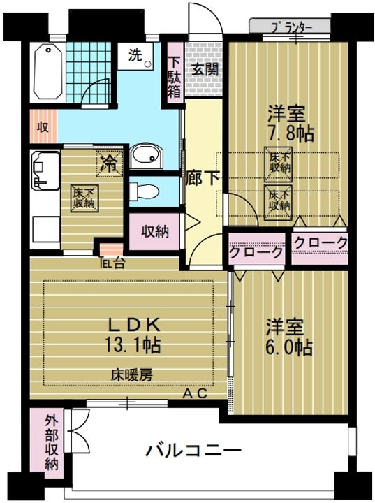 東京都日野市石田1(マンション)の賃貸物件の間取り
