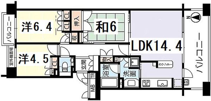 京都府京都市北区紫野雲林院町(マンション)の賃貸物件の間取り