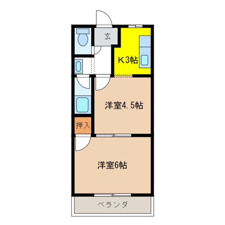 岐阜県羽島郡岐南町徳田1(アパート)の賃貸物件の間取り