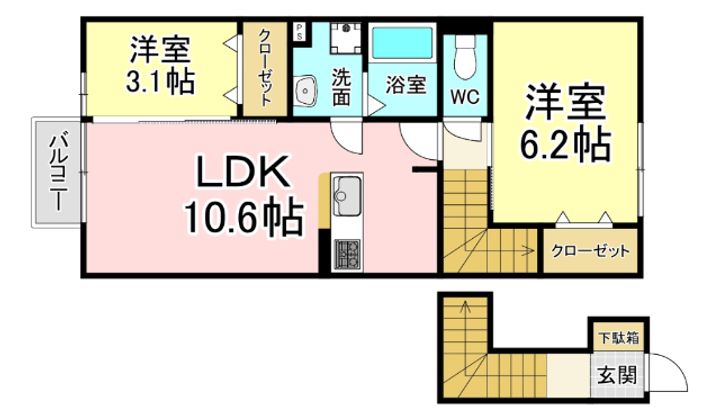 福岡県北九州市小倉南区朽網東5(アパート)の賃貸物件の間取り