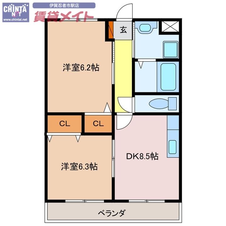 フラット立石B棟(伊賀市別府)の間取り