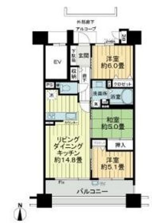 岡山県倉敷市鶴形1(マンション)の賃貸物件の間取り