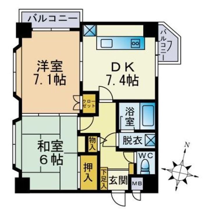 福岡県福岡市中央区赤坂3(マンション)の賃貸物件の間取り