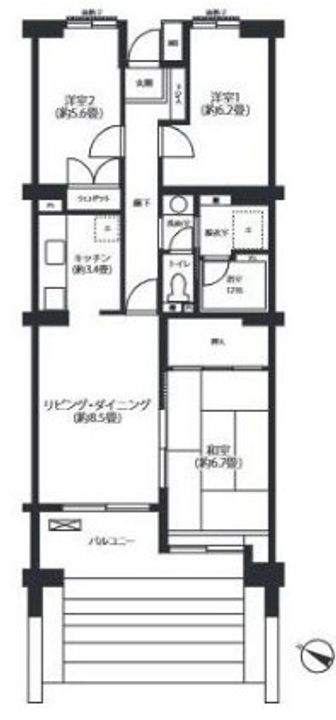 神奈川県川崎市宮前区宮崎1(マンション)の賃貸物件の間取り
