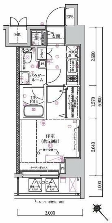 神奈川県横浜市鶴見区豊岡町(マンション)の賃貸物件の間取り