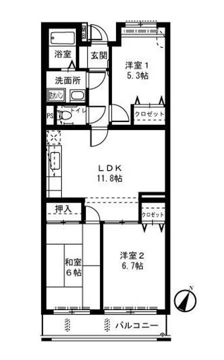 神奈川県横浜市緑区北八朔町(マンション)の賃貸物件の間取り
