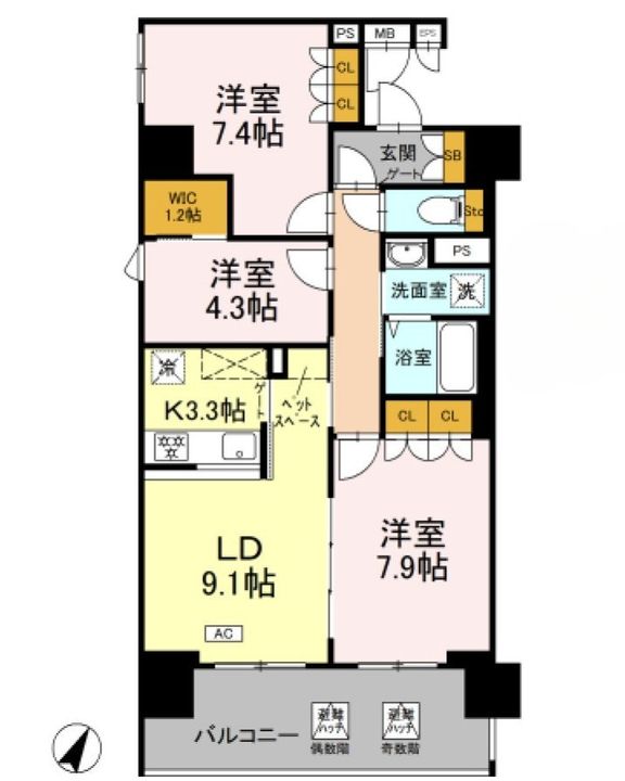 神奈川県横浜市都筑区川和町(マンション)の賃貸物件の間取り