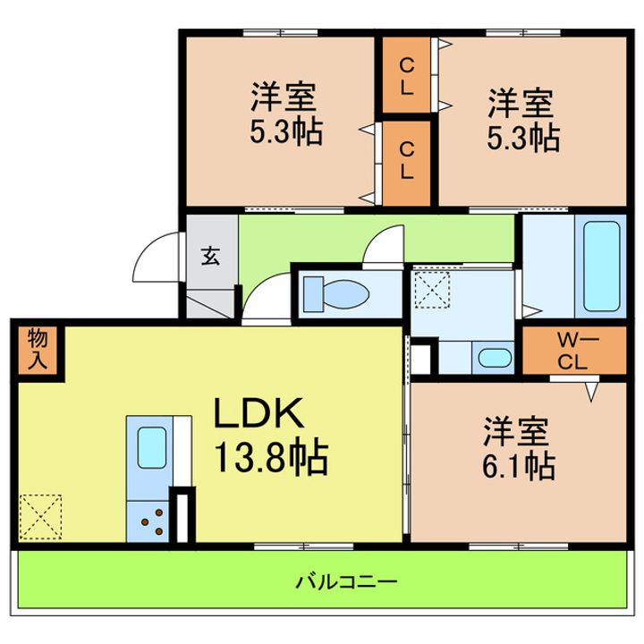 愛知県長久手市作田2(アパート)の賃貸物件の間取り