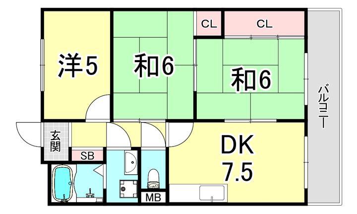 兵庫県神戸市垂水区名谷町字梨原(マンション)の賃貸物件の間取り