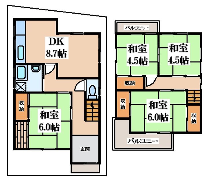 大阪府枚方市香里園山之手町(一戸建)の賃貸物件の間取り