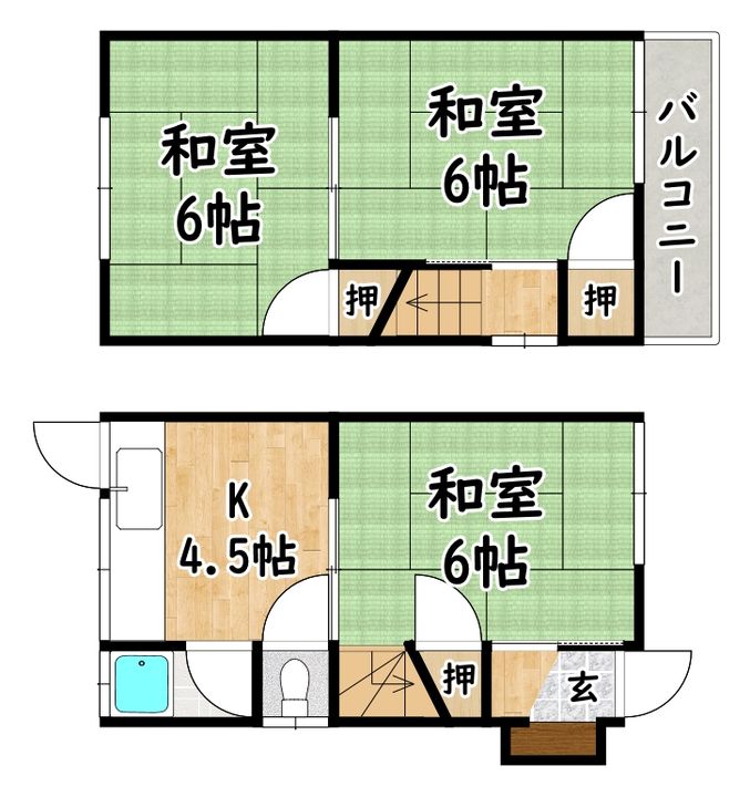 大阪府東大阪市中石切町5(一戸建)の賃貸物件の間取り
