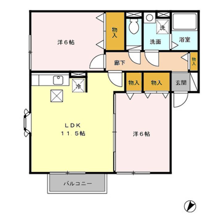 北上市さくら通り3丁目【オーチャードテラス C】築23年の間取り