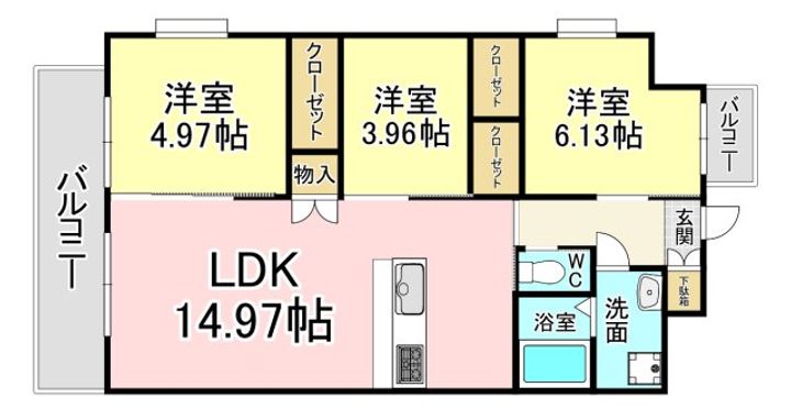 福岡県北九州市若松区二島1(マンション)の賃貸物件の間取り