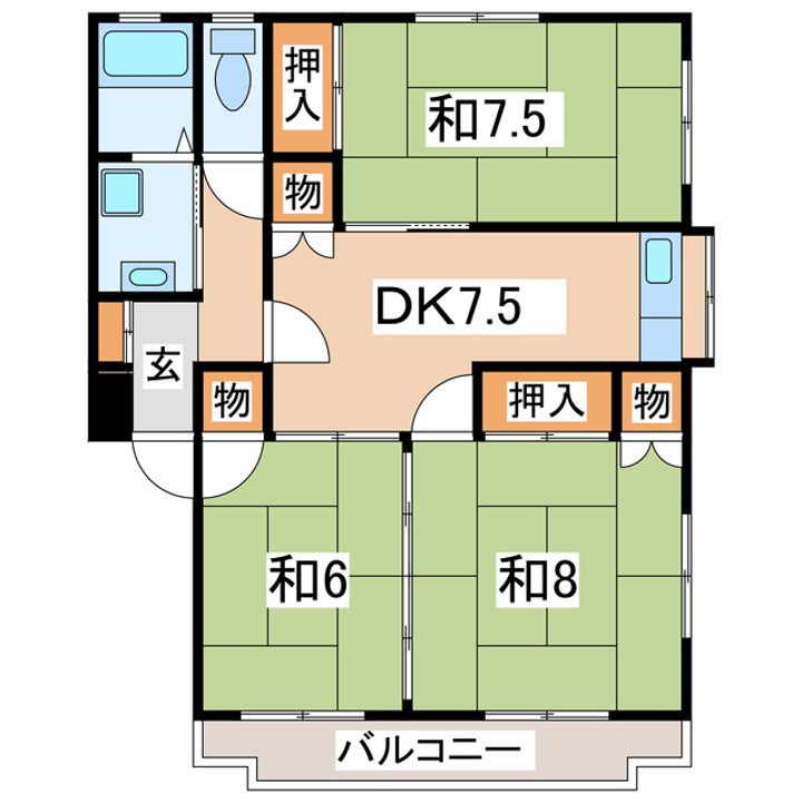 福島県郡山市安積北井2(マンション)の賃貸物件の間取り