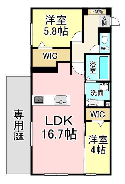 福岡県北九州市小倉北区中井1(アパート)の賃貸物件の間取り