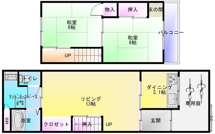 大阪府八尾市西弓削2(一戸建)の賃貸物件の間取り