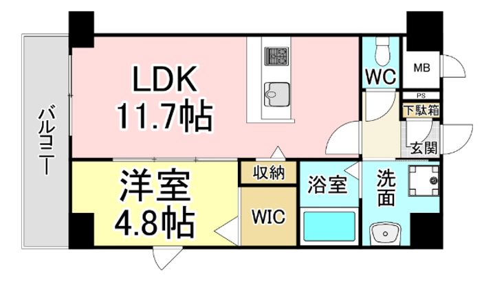 福岡県北九州市小倉北区紺屋町の賃貸マンションの間取り
