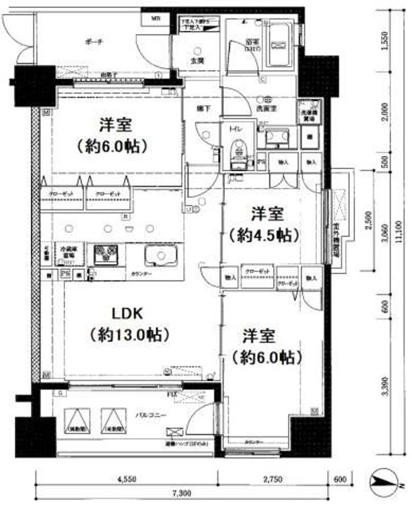 神奈川県横浜市神奈川区鶴屋町2(マンション)の賃貸物件の間取り