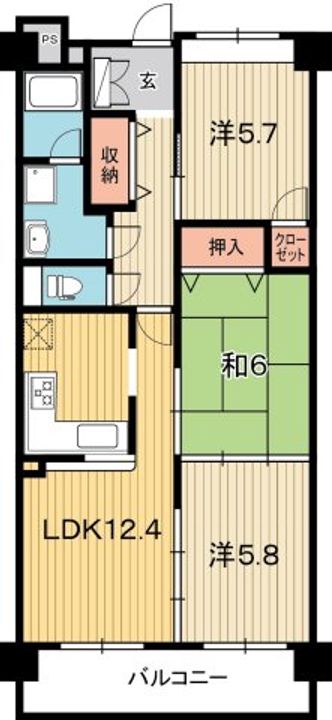 高知県高知市大原町(マンション)の賃貸物件の間取り