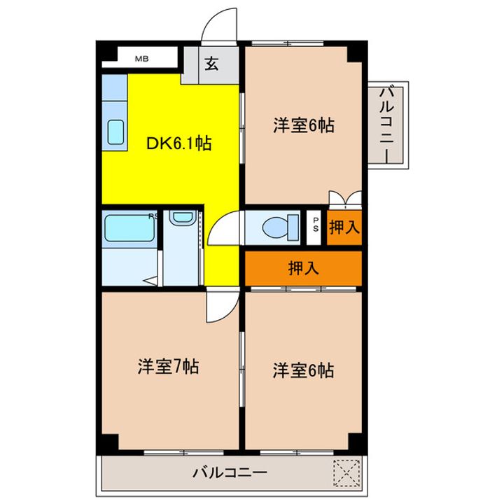 岐阜県羽島郡岐南町上印食9(マンション)の賃貸物件の間取り