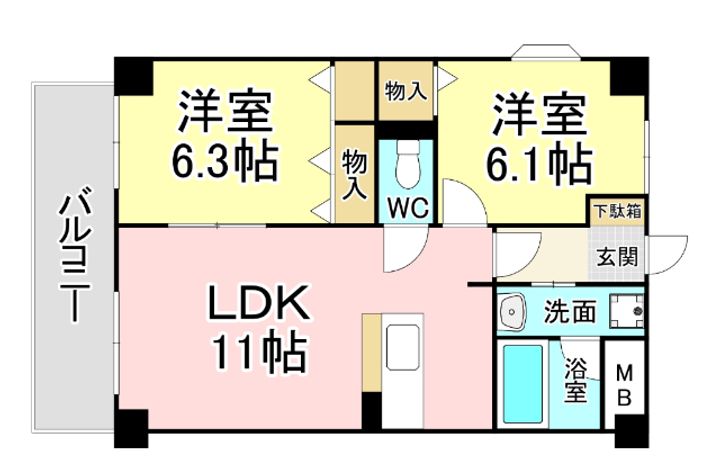 福岡県北九州市小倉北区熊本2(マンション)の賃貸物件の間取り