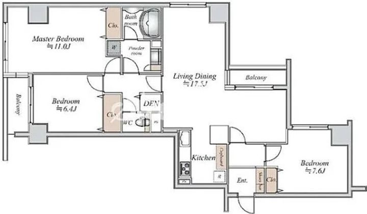 東京都中央区勝どき3(マンション)の賃貸物件の間取り